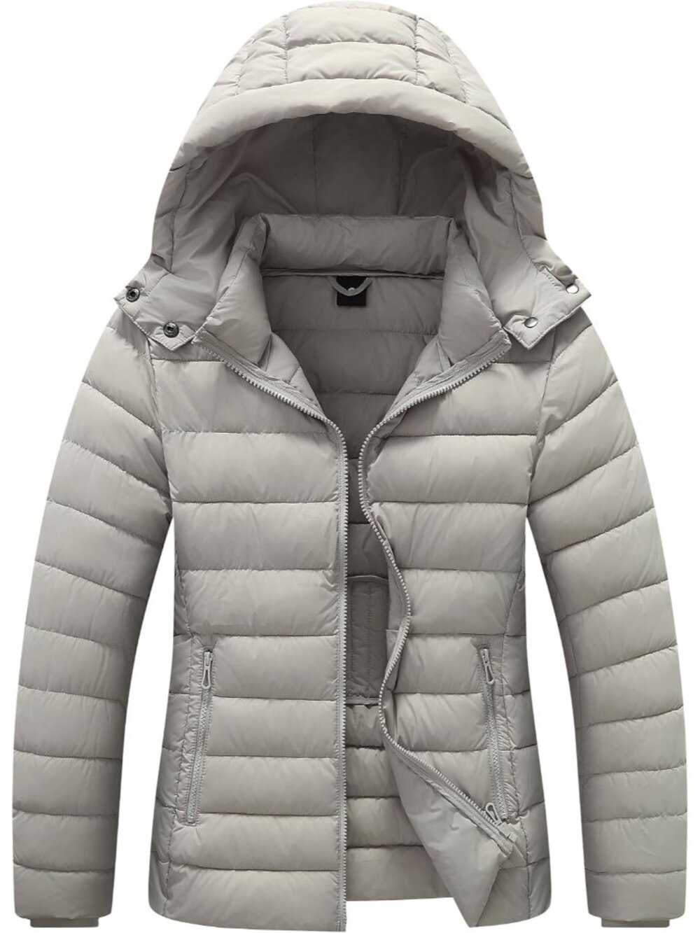 Women's Light Gray Lightweight Waterproof Puffer Jacket Warm For Cold Winter
